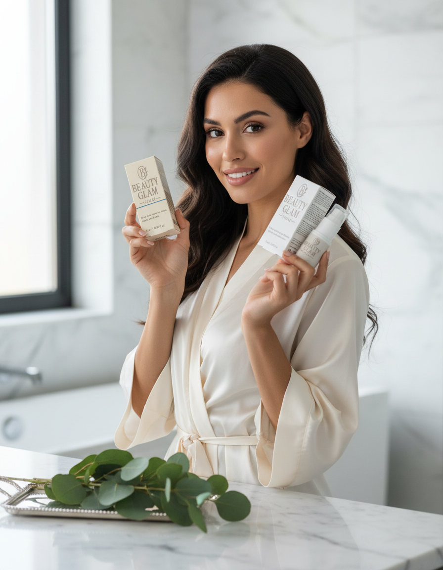 Femme tenant les 2 produits