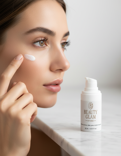 Femme appliquant la crème contour des yeux