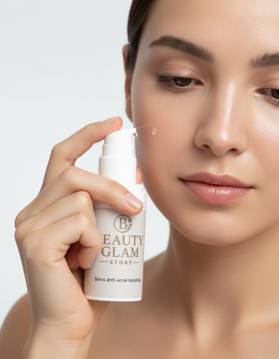 Femme appliquant le soin anti-acné