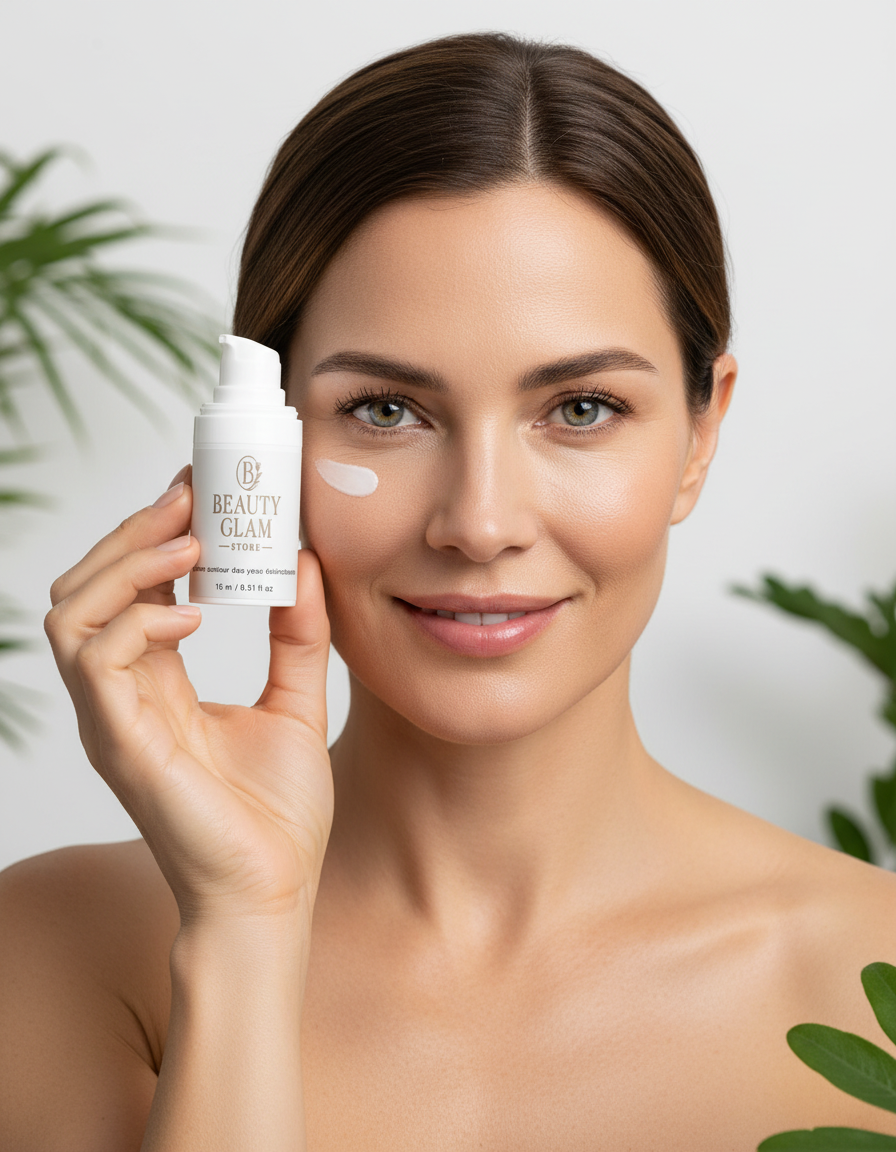 Femme avec beaux yeux tenant le pot