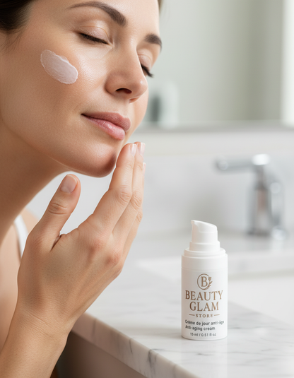 Femme massant la crème sur son visage