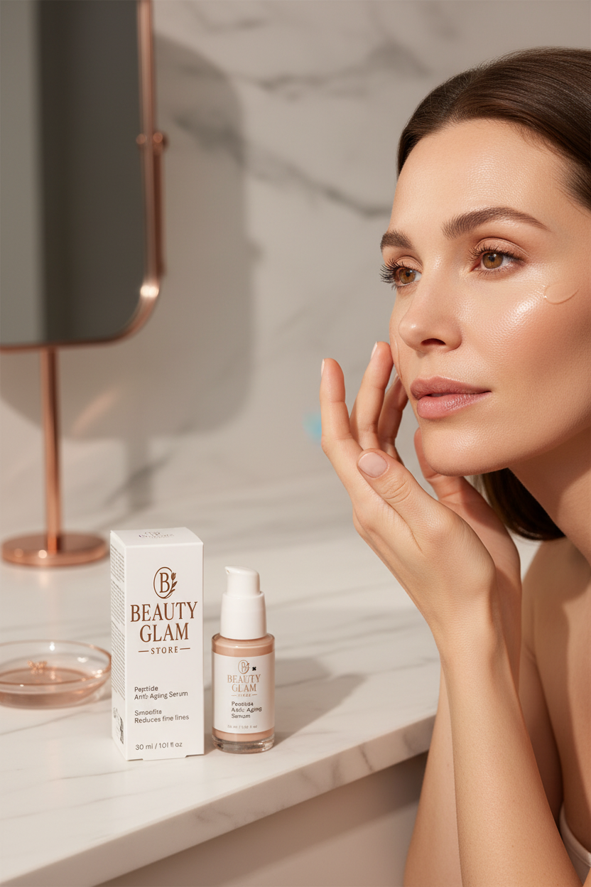 Femme appliquant le sérum anti-âge aux peptides