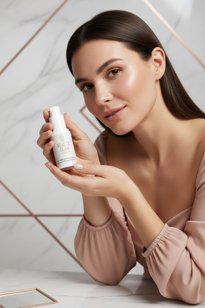 Femme avec peau lumineuse et le sérum anti-taches